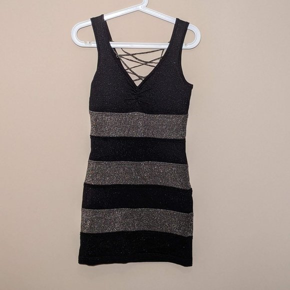 Forever 21 Striped Black Little Golden Sparkly Dress with laces. Medium Size.XXI - Picture 7 of 13